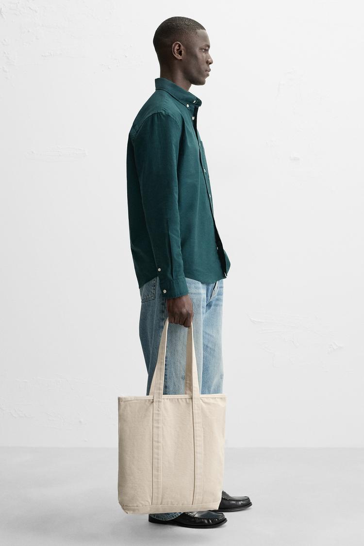 FABRIC SHOPPER BAG Ecru White ZARA South Africa - Main Image