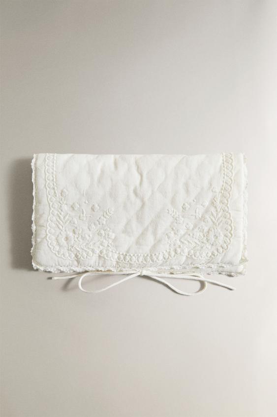 EMBROIDERED COTTON EYE MASK AND BAG SET - Ivory by Zara - Image 0