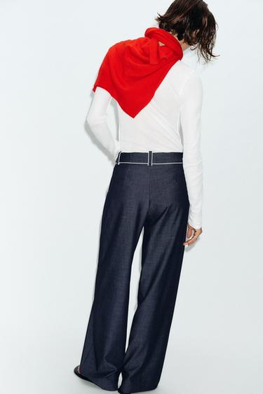 WIDE-LEG TROUSERS WITH CONTRASTING TRIM - Indigo by Zara - Image 5