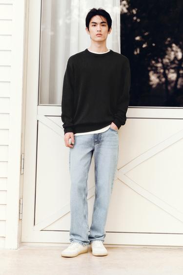 Zara 水洗棉質紋理針織衫 - 黑色