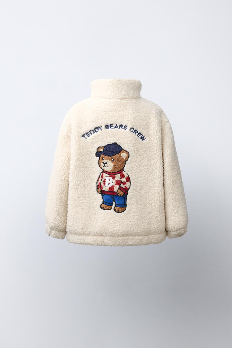 Chaqueta de imitación de piel con bordado de oso 5