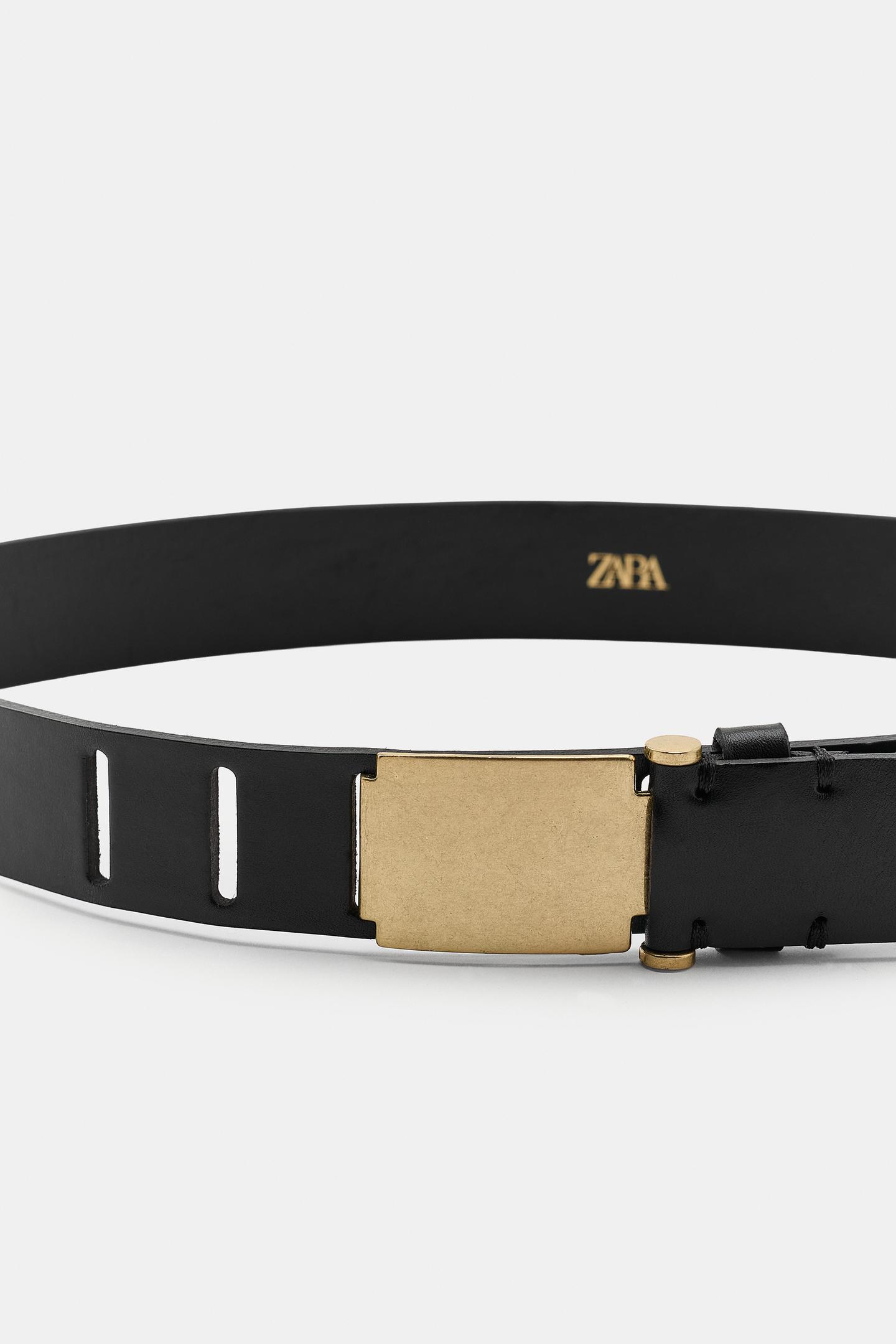 Женский ремень Zara 100% Leather Plaque Buckle, цвет: Чёрный — фото 4