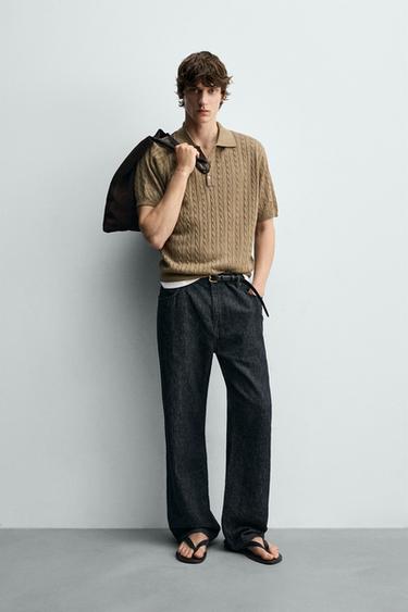 POLO EN MAILLE STRUCTURÉE À TRESSES - Camel moyen de Zara - Image 0