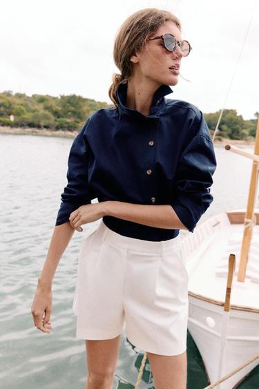 BERMUDA À PINCES TAILLE HAUTE - Blanc de Zara
