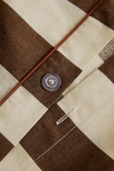 STRIPED WASHED COTTON DUVET COVER - Brown by Zara