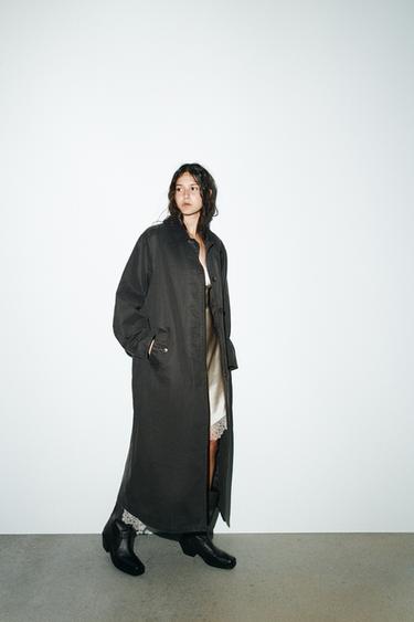 WAXED TRENCH COAT WITH CORDUROY COLLAR - Anthracite grey by Zara - Image 2