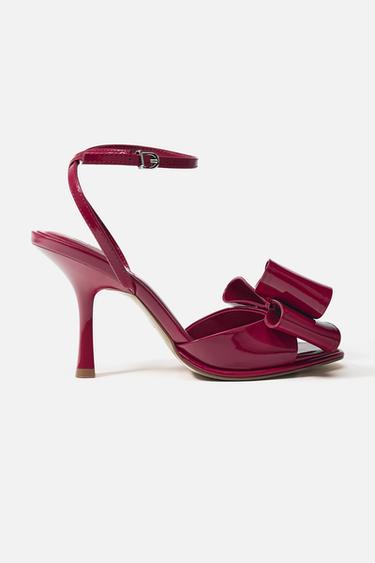 PATENT EFFECT BOW SANDAL - Strawberry Red by Zara