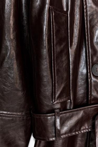 FAUX LEATHER SHORT TRENCH COAT - Dark burgundy by Zara - Image 8