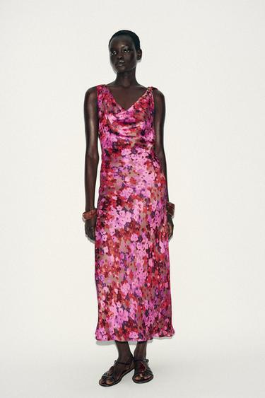 Zara FLORAL PRINT MIDI DRESS - Multicolored