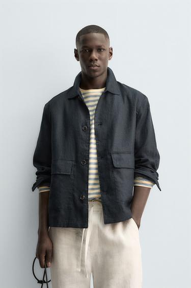 100% LINEN OVERSHIRT - Navy blue by Zara