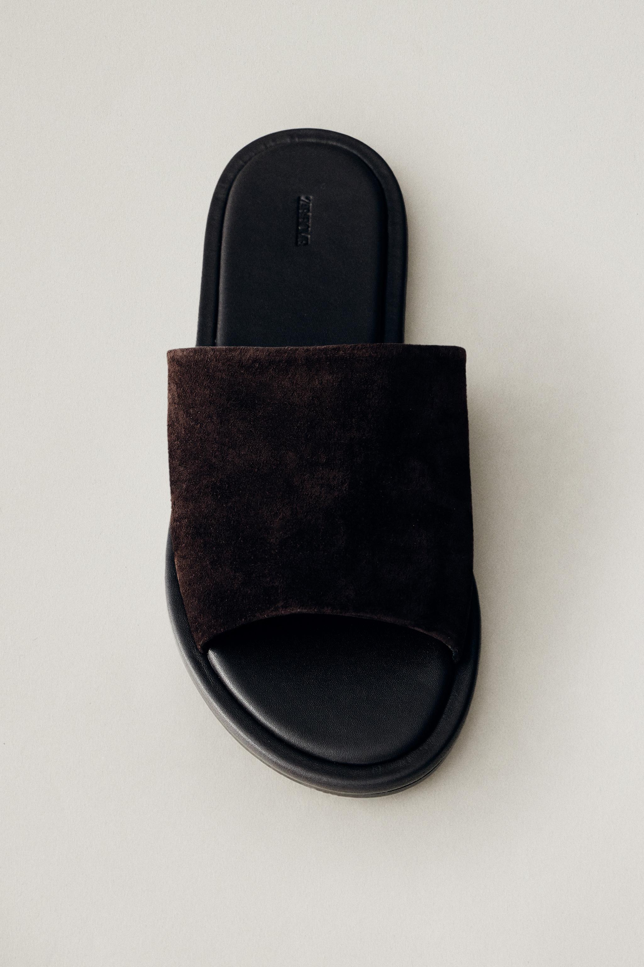 LEATHER SLIDES — Brown