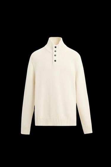 COTTON-WOOL BLEND BUTTON-UP SWEATER - Ecru by Zara - Image 0