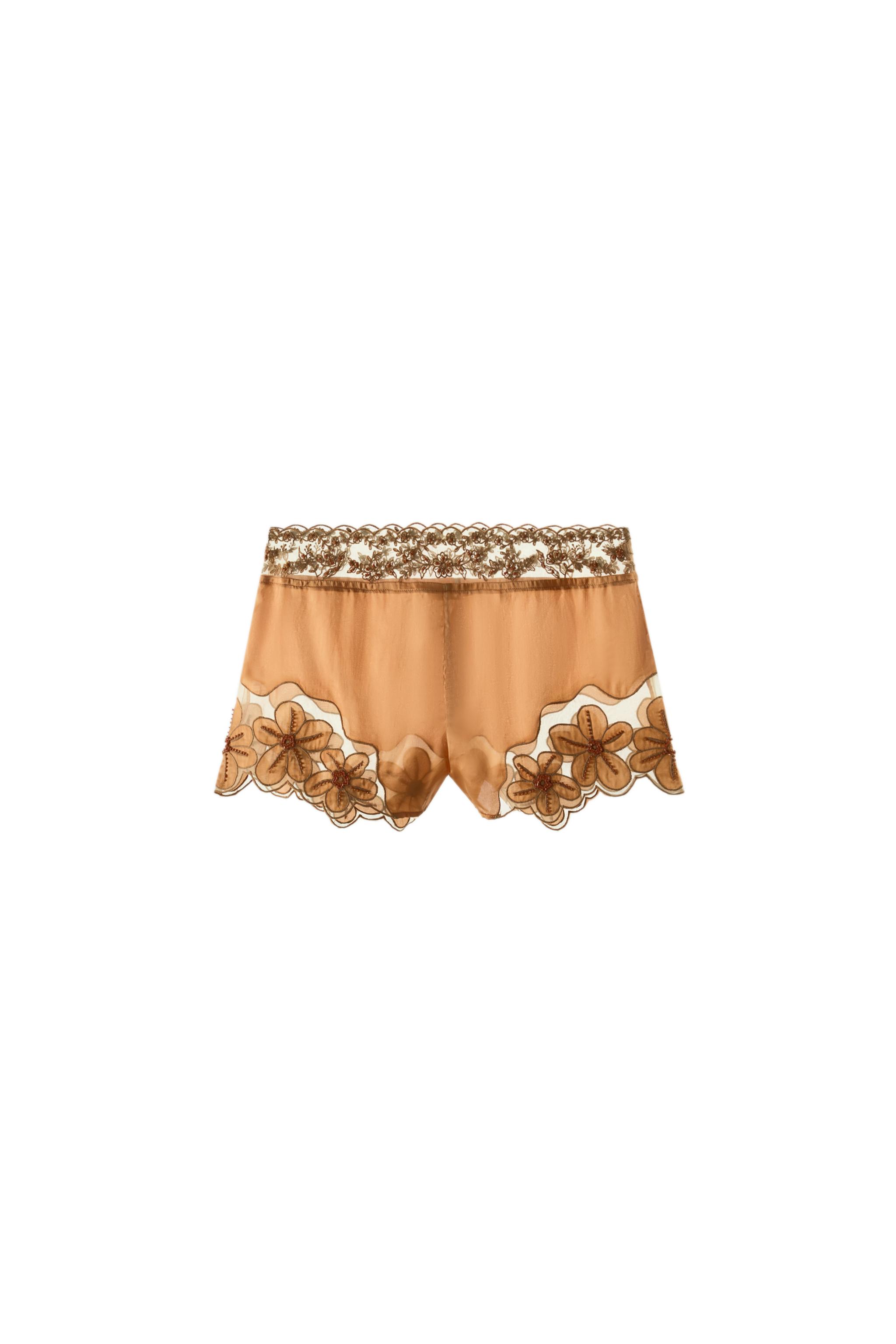BEADED FLORAL EMBROIDERED SHORTS