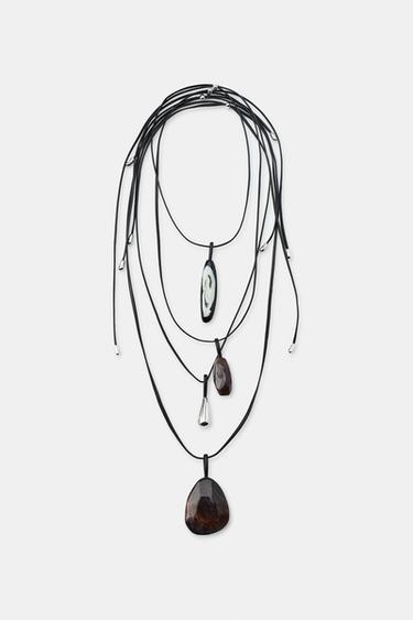 PACK OF 4 LEATHER AND STONE NECKLACES - Brown by Zara