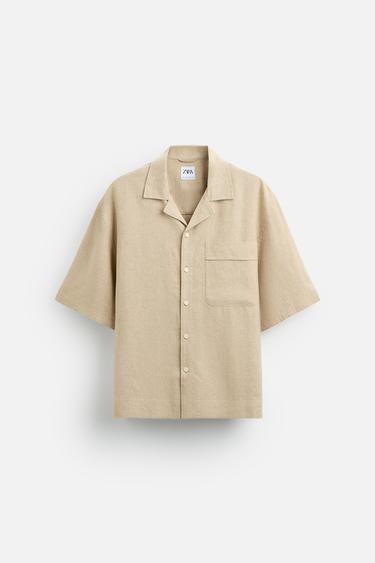 РУБАШКА ИЗ ВИСКОЗЫ И ЛЬНА — СВЕТЛО-БЕЖЕВЫЙ от Zara — изображение 0