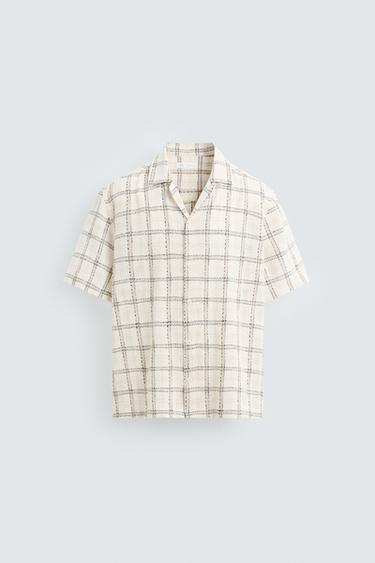 Zara TEXTURED PLAID SHIRT - Ecru