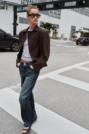 DOUBLE-BREASTED LAPEL COLLAR BLAZER - Brown by Zara