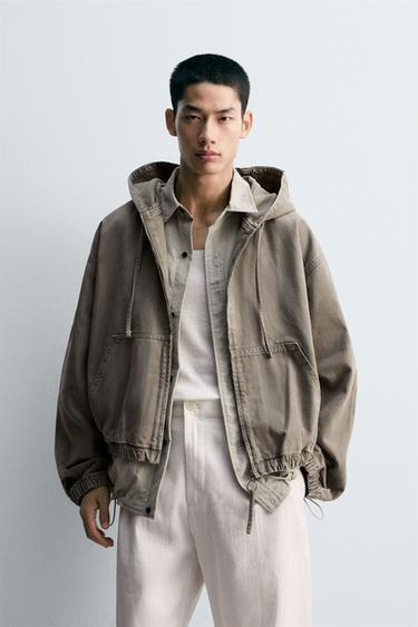 WASHED HOODED JACKET - Green by Zara