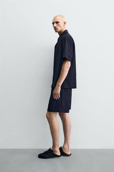 RELAXED FIT FLOWING BERMUDA SHORTS - Blue by Zara