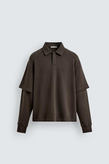 Zara LIMITED EDITION TEXTURED POLO SHIRT - Brown
