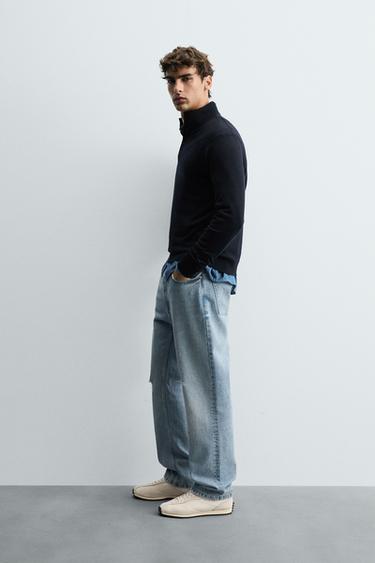 100% WOOL SWEATER WITH BUTTON NECK - Navy blue by Zara - Image 3