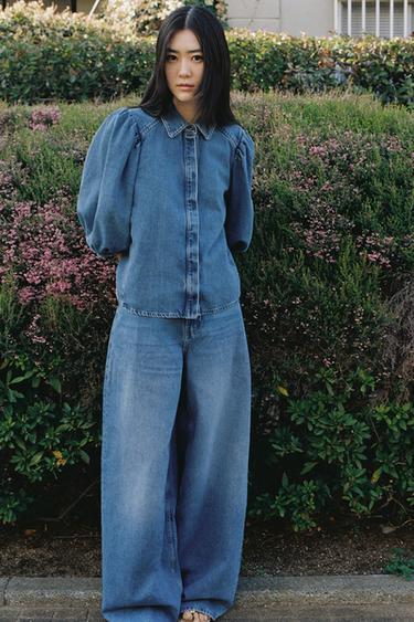 JEANS ZW COLLECTION PALAZZO ハイウエストブルーZaraのJEANS ZW COLLECTION PALAZZO ハイウエスト - ブルー 