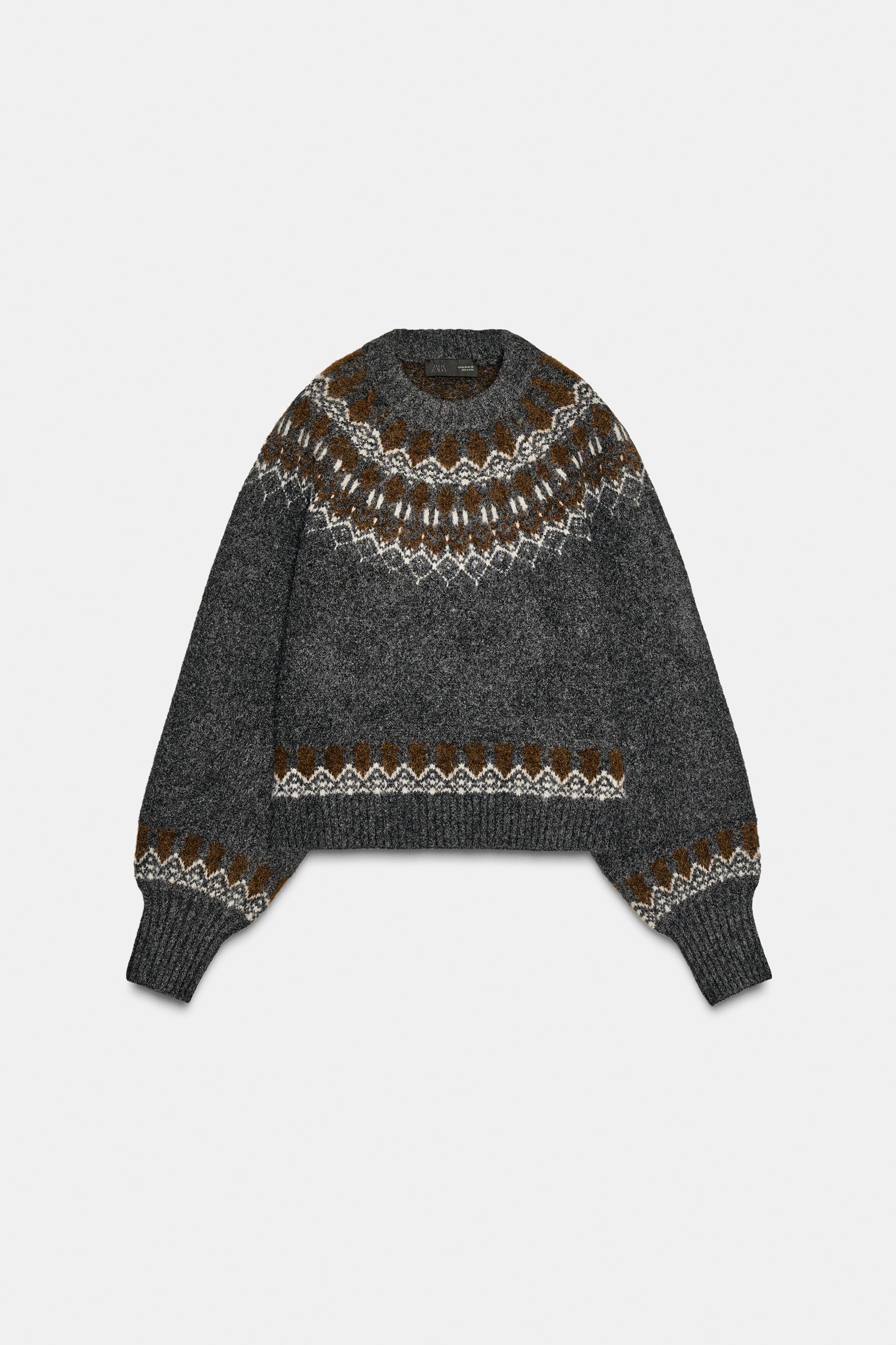 SUÉTER DE TRICÔ JACQUARD - Cinza-antracito | ZARA Brasil