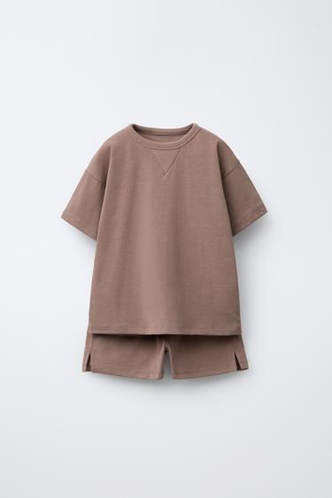 PLAIN T-SHIRT AND BERMUDA JOGGING SET - Taupe grey by Zara