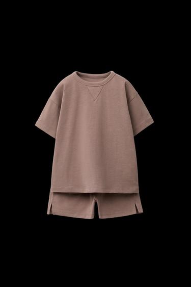 CONJUNTO JOGGING CAMISETA Y BERMUDA LISA - Gris topo de Zara