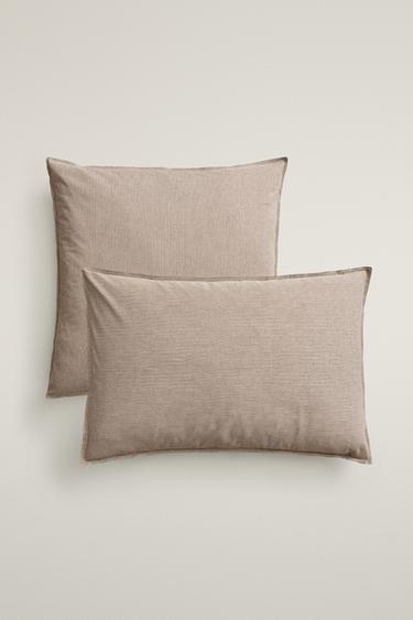 FADED STRIPED COTTON PILLOWCASE - Brown by Zara - Image 0