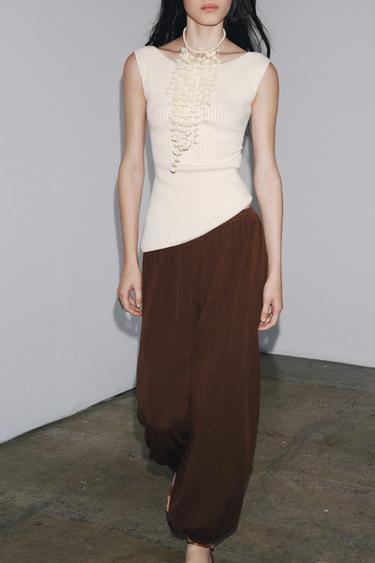 Zara DRAPED TEXTURED TOP - Ecru