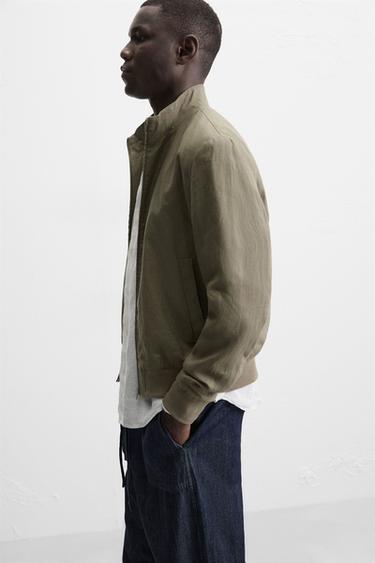 100% LINEN BOMBER JACKET - Light khaki by Zara - Image 5