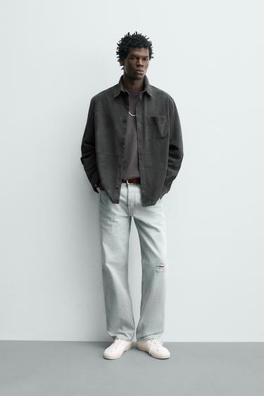 REGULAR FIT SUEDE LEATHER OVERSHIRT - Blue grey by Zara