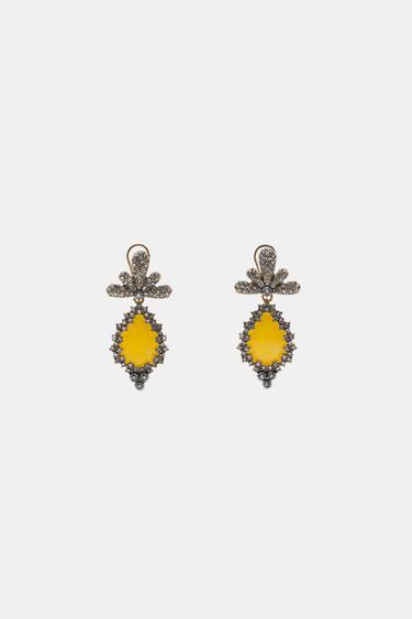 Zara RHINESTONE STONE EARRINGS - Golden - Image 0