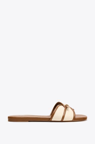 SANDALIA PLANA TEJIDO HEBILLA - Tostado oscuro de Zara