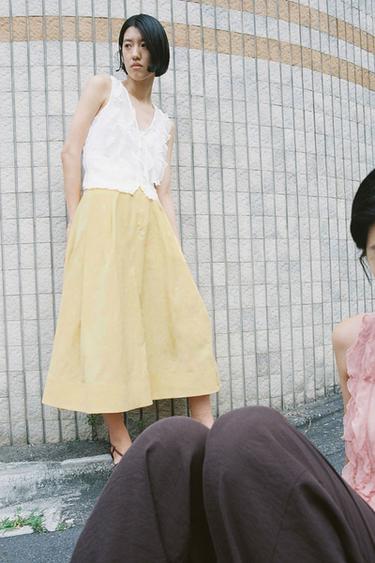 미디 스커트 ZW 컬렉션 - Zara 노랑