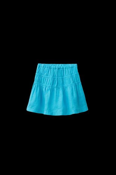 FALDA BERMUDA VOLANTES 100% LINO - Turquesa de Zara - Imagen 0