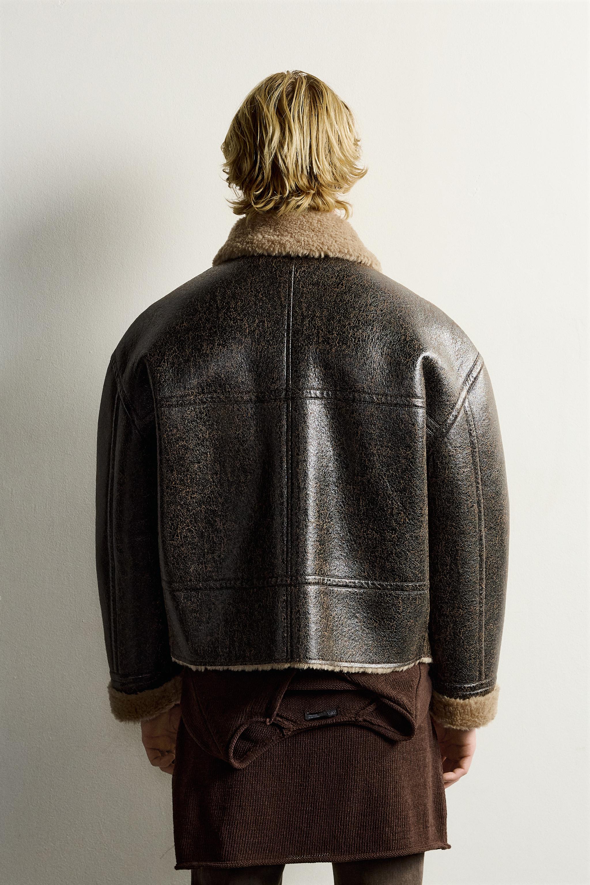 RELAXED FIT FAUX LEATHER JACKET