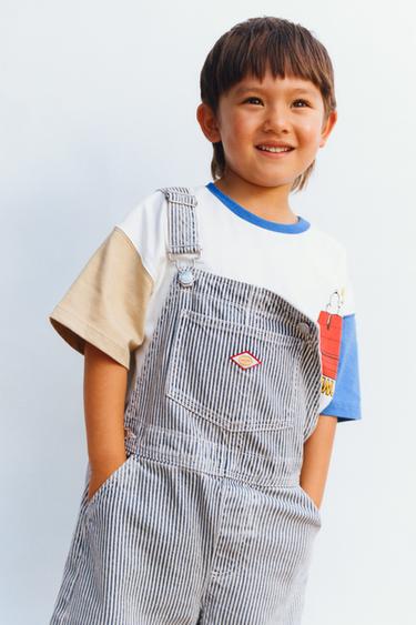 Zara 條紋斜紋布吊帶短褲 - 藍色 / 白色