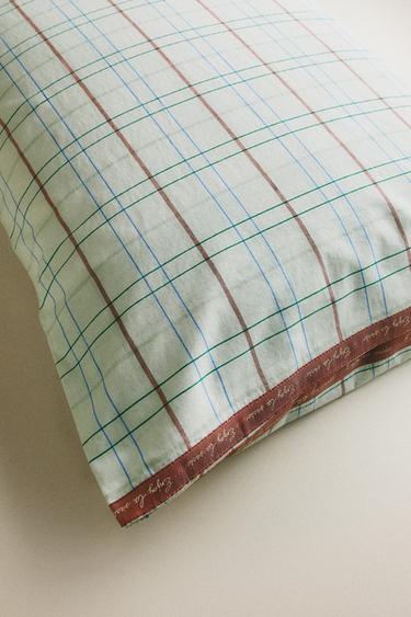 CHILDREN'S GREEN CHECK PILLOWCASE - Multicoloured by Zara