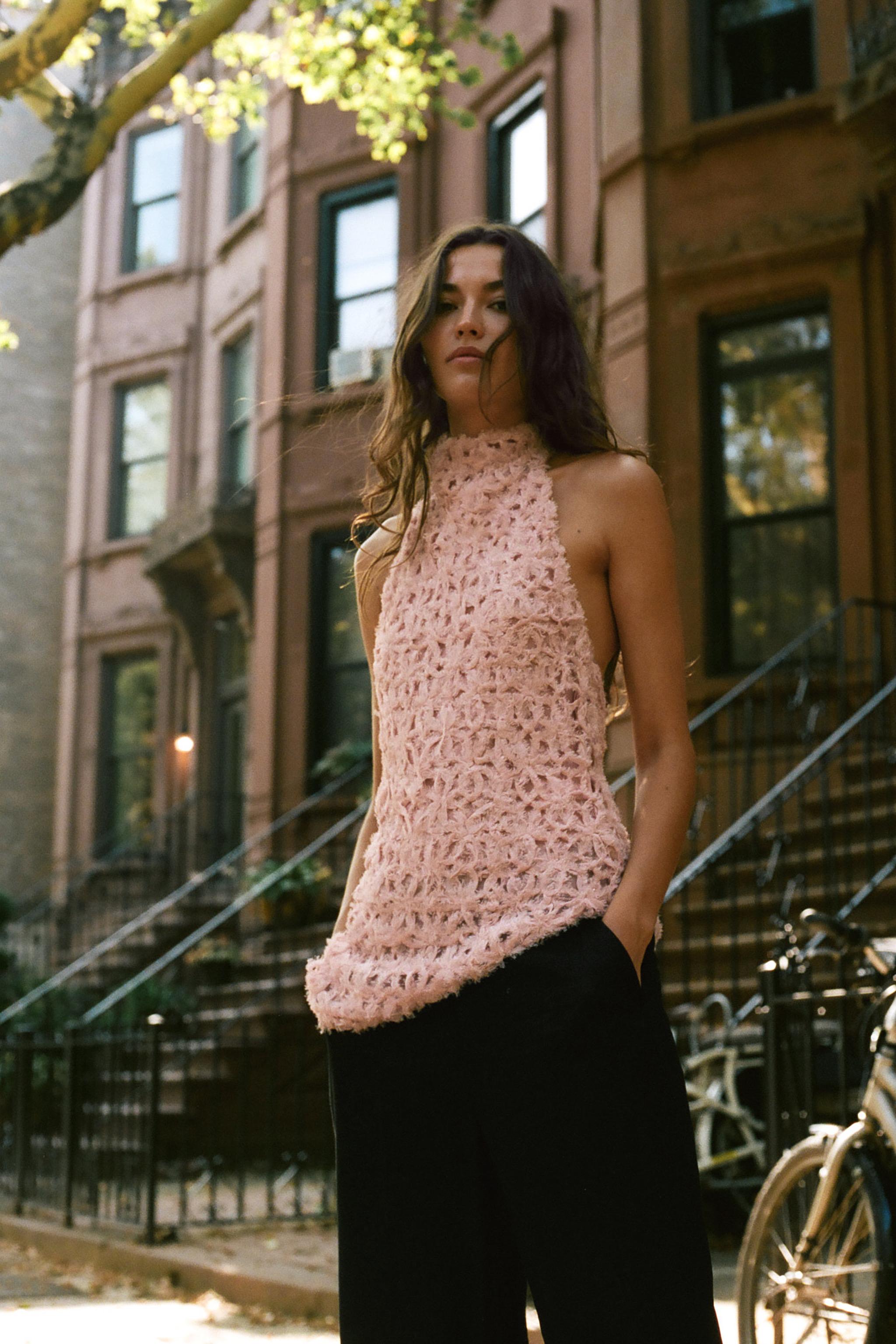 ASYMMETRIC HALTER TOP - White / Pink | ZARA United States