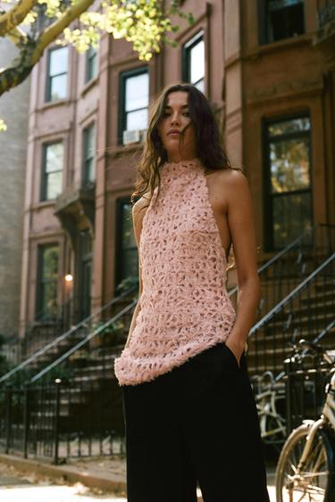 TOP À COL HALTER ASYMÉTRIQUE - Blanc / Rose de Zara - Image 3