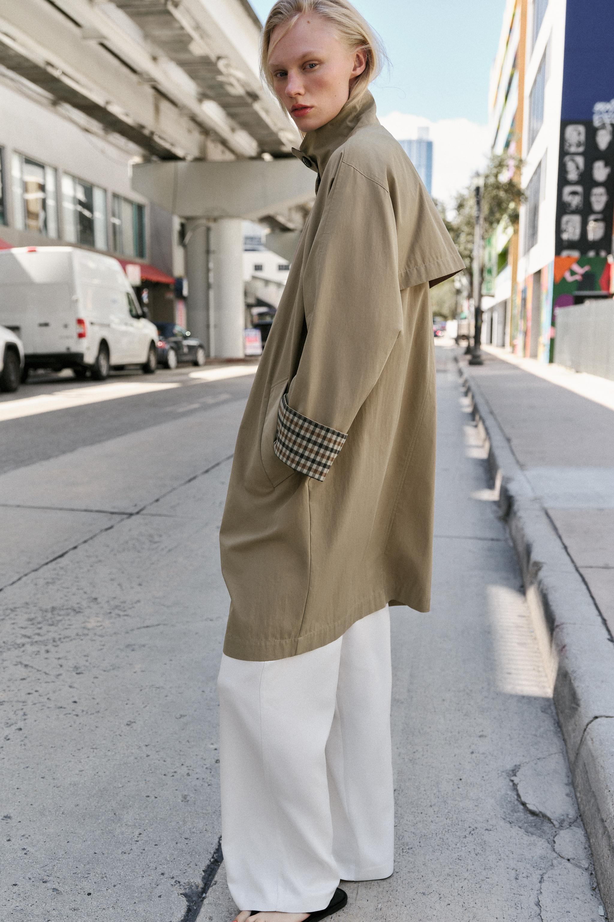 OVERSIZED PLAID CUFF TRENCH COAT
