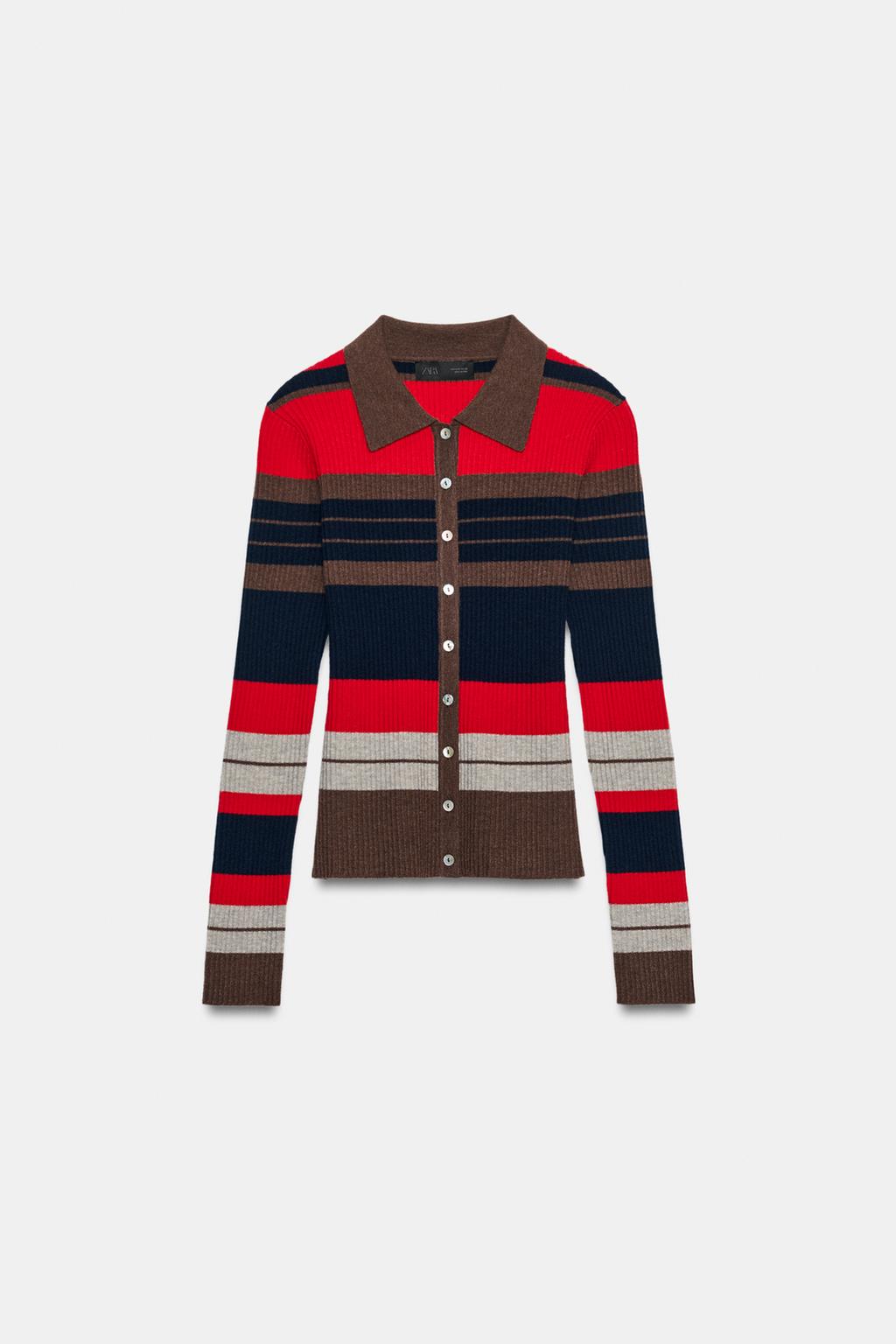STRIPED POLO knit cardigan