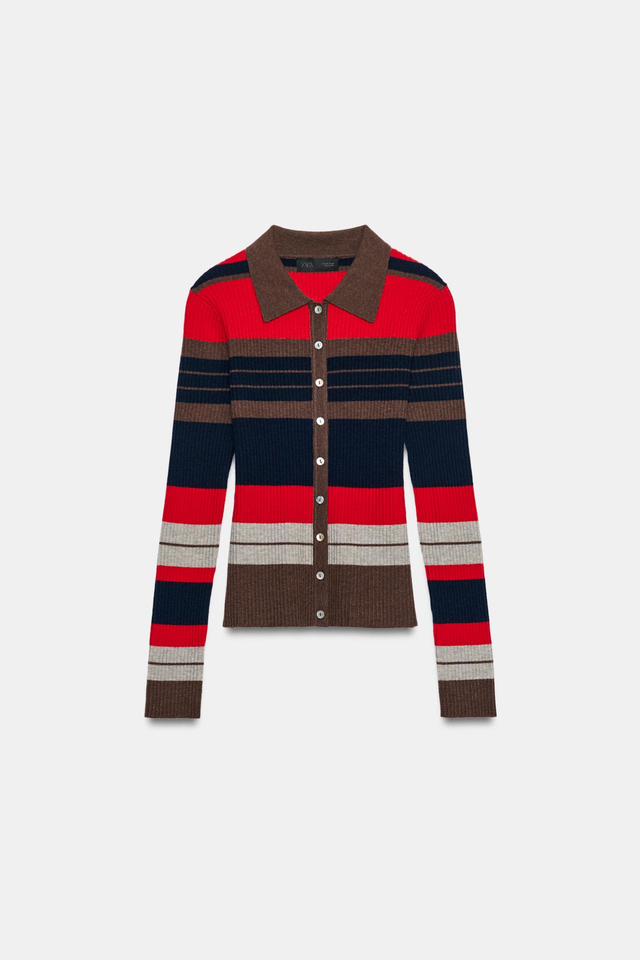 STRIPED POLO knit cardigan