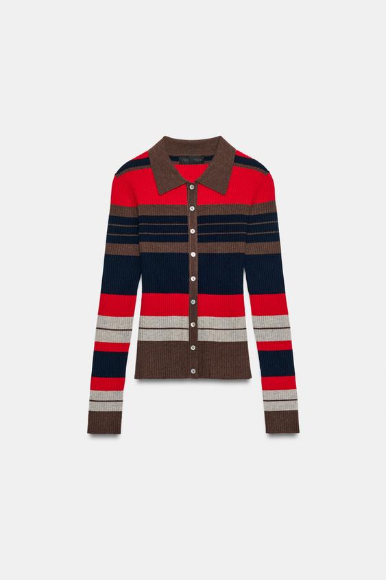 Zara STRIPED RIBBED KNIT POLO JACKET - only one - Image 0