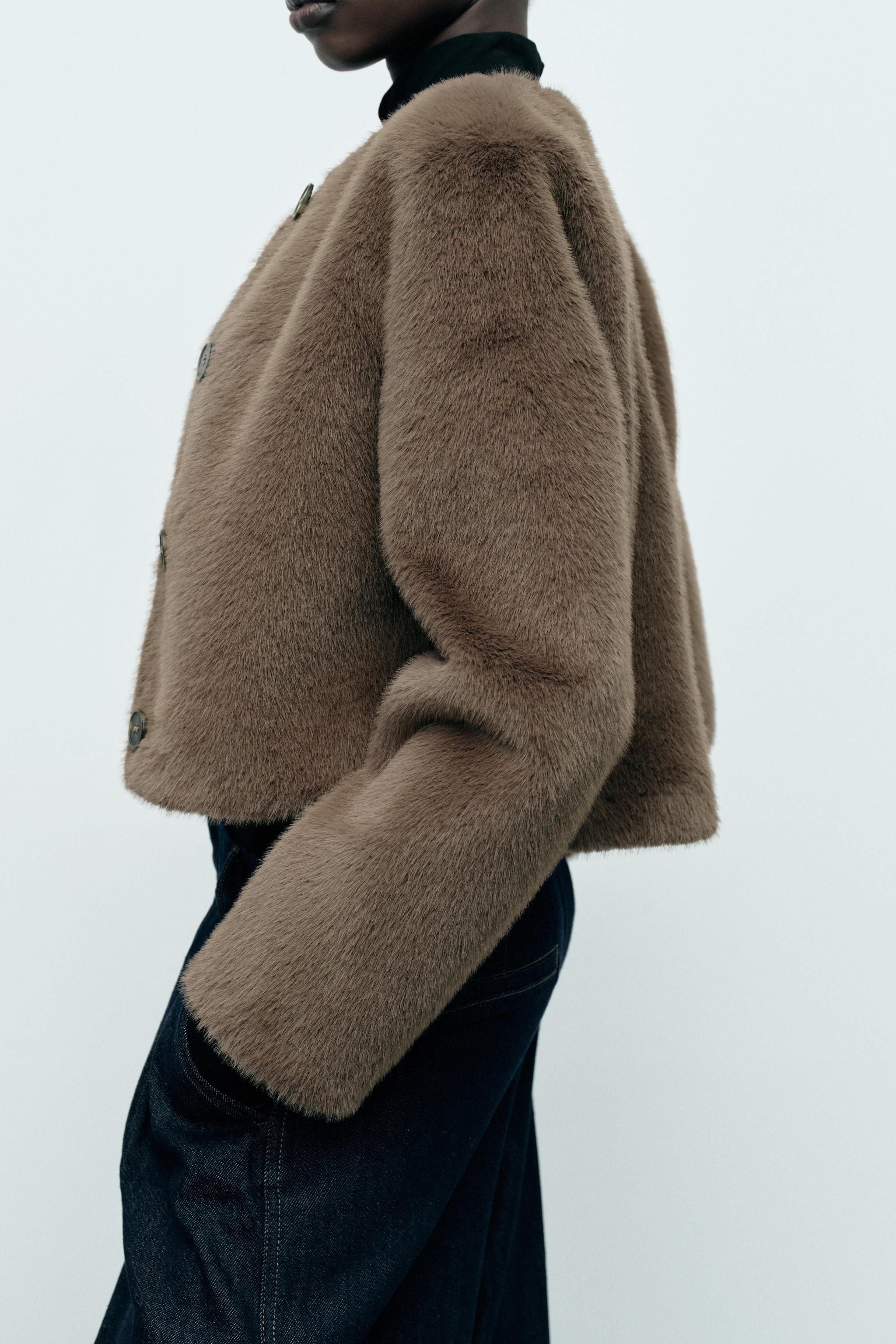 フェイクファー ジャケット - ブラウン | ZARA Japan / 日本