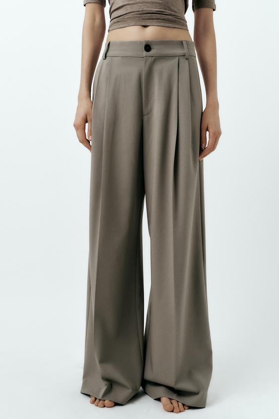 ZARA WOMEN NWT Full Length High-Waisted Pants Taupe Brown 4661/204/7