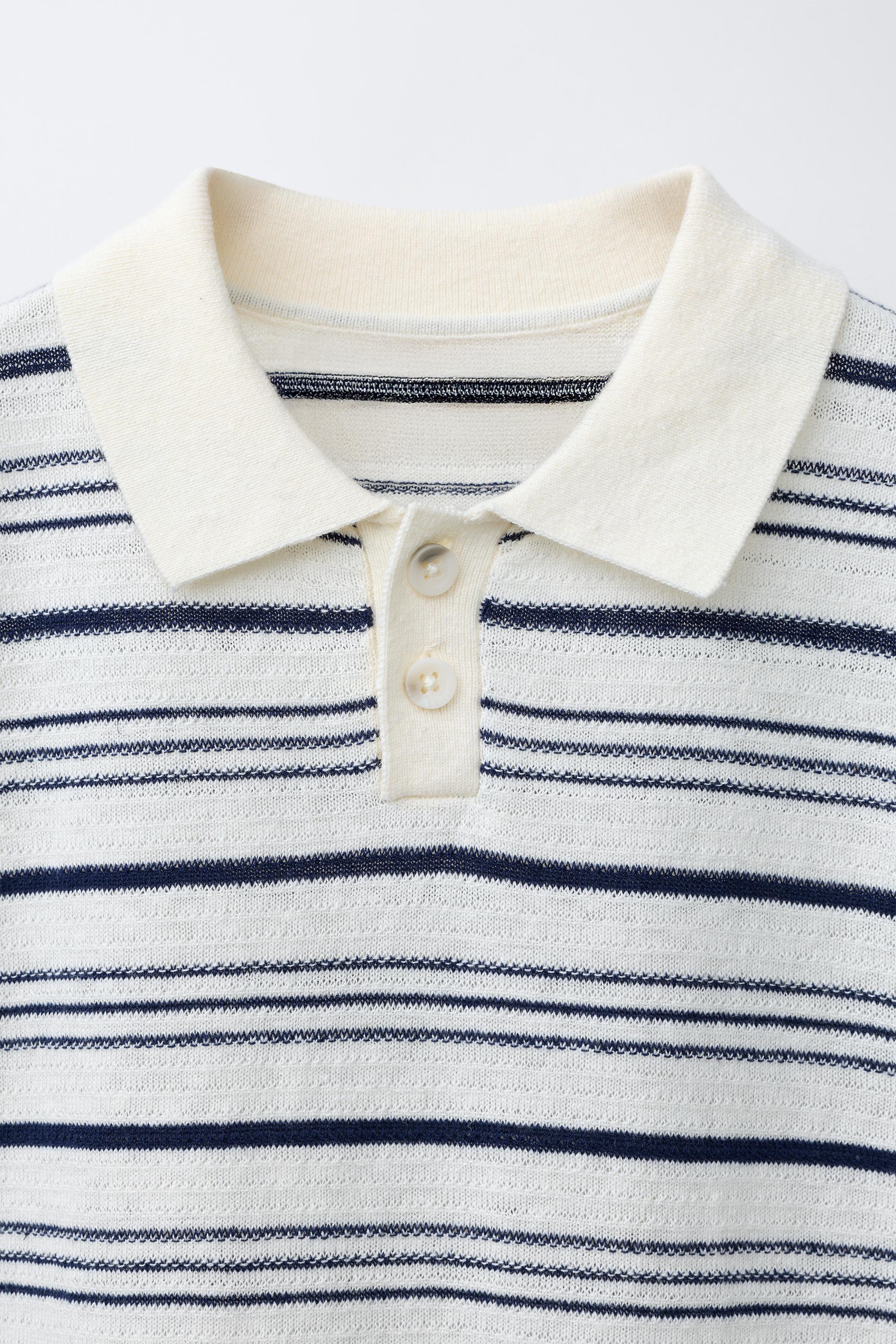 STRIPED COTTON LINEN BLEND POLO