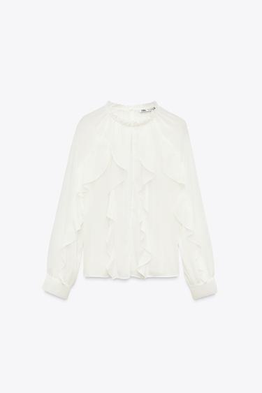 BLOUSE WITH LACE TRIM RUFFLE - Ecru by Zara - Image 2